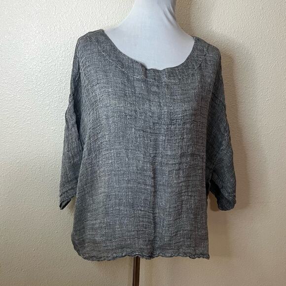 J Jill purejill grey boxy linen blouse LARGE - Picture 1 of 6